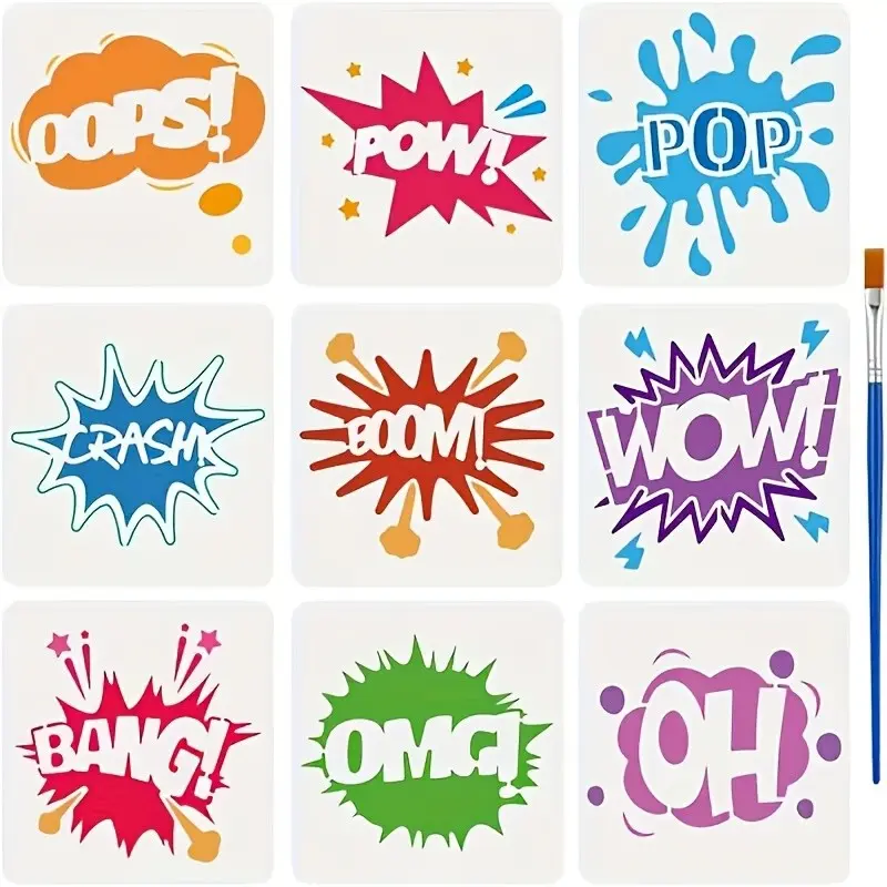 9 Text Graffiti Drawing Templates Handmade Crafts Kit for Hand Copying and Coloring, Perfect for Comic Book Projects, Scrapbook Accessories, and Home Decor