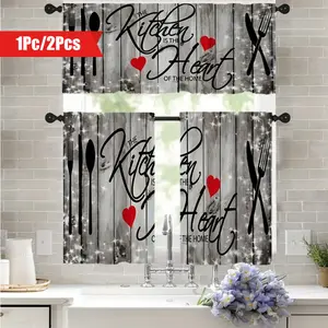 Retro Decorative Print Happy Cooking Curtain - 1pc/2pcs Kitchen Curtain Rod Pocket - Country Style Home Decor for Diner, Youngsters Room, Living Office, Bedroom