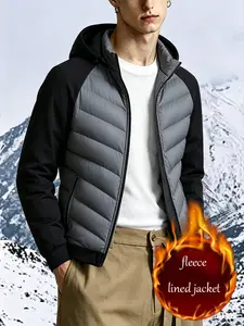 Men's Fall Winter Lightweight Warm Hooded Cotton Jacket, Shoulder Padded Design, V-Shape Quilted, Trendy Casual Down Coat