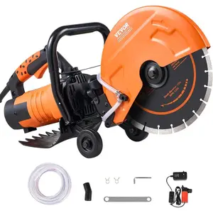 VEVOR Electric Concrete Saw, 14 in, 2600 W Motor Circular Saw Cutter with Max. 6 in Adjustable Cutting Depth, Wet Disk Cutter Includes Water Line, Pump and Blade, for Stone, BrickVEVOR Super Brand Day