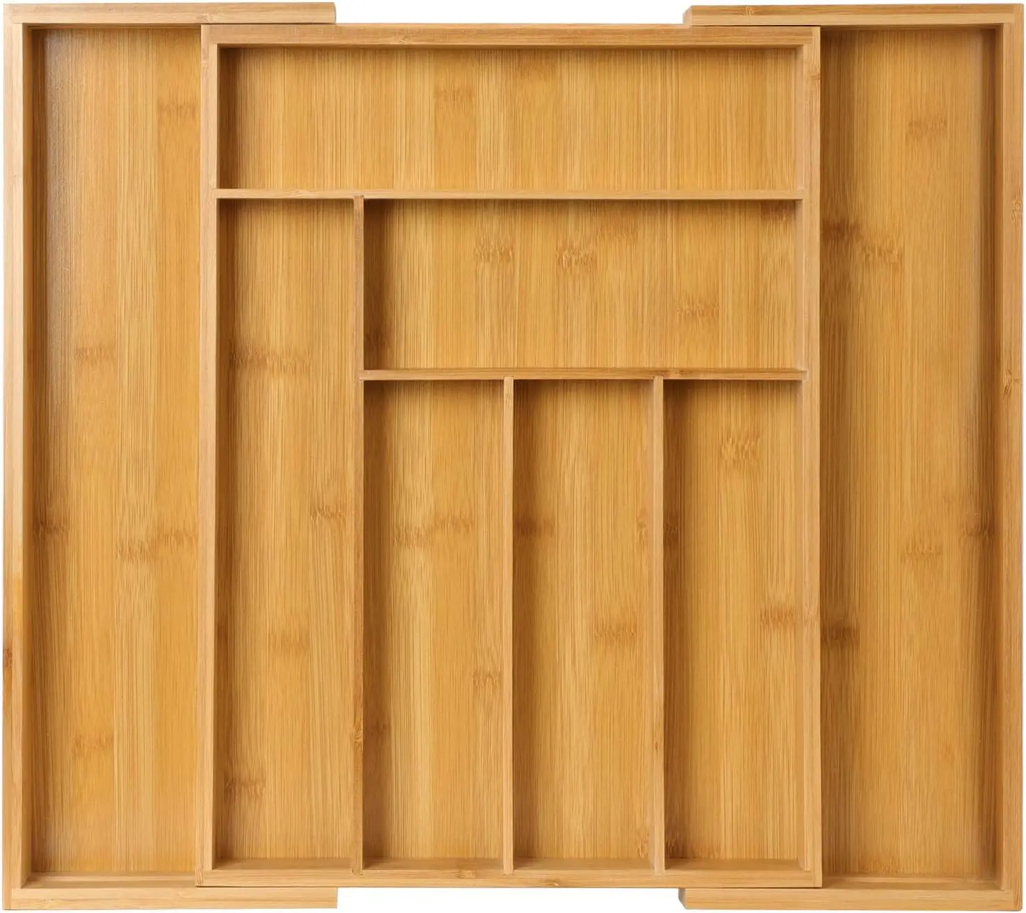 [New Deal] Bamboo Expandable Drawer Organizer for Utensils Holder, Adjustable Cutlery Tray, Wood Drawer Dividers Organizer for Silverware, Flatware, Knives in Kitchen, Bedroom, Living Room, Waterproof, Large Width