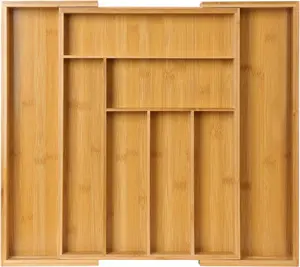 [New Deal] Bamboo Expandable Drawer Organizer for Utensils Holder, Adjustable Cutlery Tray, Wood Drawer Dividers Organizer for Silverware, Flatware, Knives in Kitchen, Bedroom, Living Room, Waterproof, Large Width