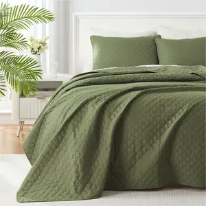 Homelike Momen Quilt Set Bedding Sets, Bedspreads Lightweight Olive Green Quilts Set Soft Coverlet for All Season Diamond Pattern, Cozy vibes