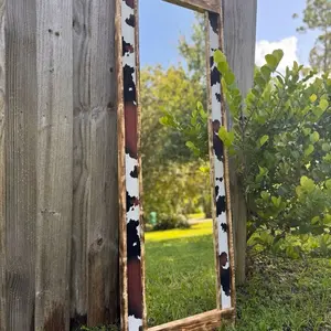 Cowprint Mirror - Floor Length Mirror with Unique Wooden Frame Design