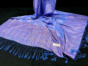 Ayesha's Collection Blue Pashmina Shawl Women's Cashmere Feel Evening Wrap with Intricate Floral & Paisley Design for All Seasons