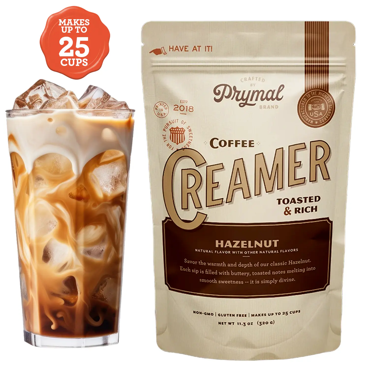 Prymal Hazelnut Sugar-Free Coffee Creamer - No Seed Oils, Non-GMO, Gluten-Free