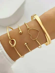 4-Piece Bracelet Set, Multi-Layer Geometric Open Cuff, Punk Wave Beaded Wristbands, Trendy Fashion Jewelry for Women