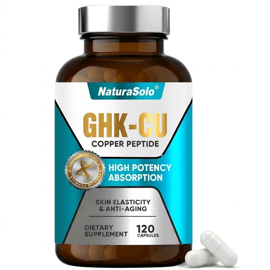 GHK-Cu Copper Peptide Dietary Supplement Capsules - 120 Count, Vegan, High Potency, Natural Healthcare Edible Anti-Aging Blended Vitamin & Mineral Formula for Skin Regeneration, Firmness, Youthful Glow
