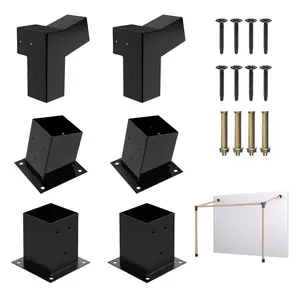 Heavy Alloy Steel 2.5mm Thick Wallmount Pergola Kit for 4 “x 4” ( Actual 3.6“ X 3.6” ) Lumber , 6pcs (2pcs 3-Way15° Brackets  , 4pcs Base) Bracket Woodworks DIY, Suitable for Backyard, Gardens, Patio and Metal Gazebo Kits