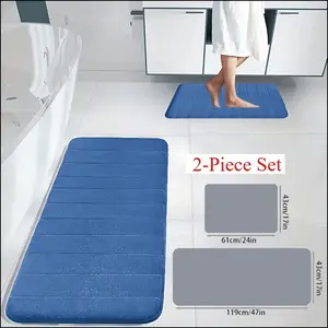 2piece pure color memory cotton bath mat, Bathroom mats, soft, non slip, absorbent, rebound, machine washable, suitable for home bathrooms, bathroom decoration, kitchen, shower, indoor mat