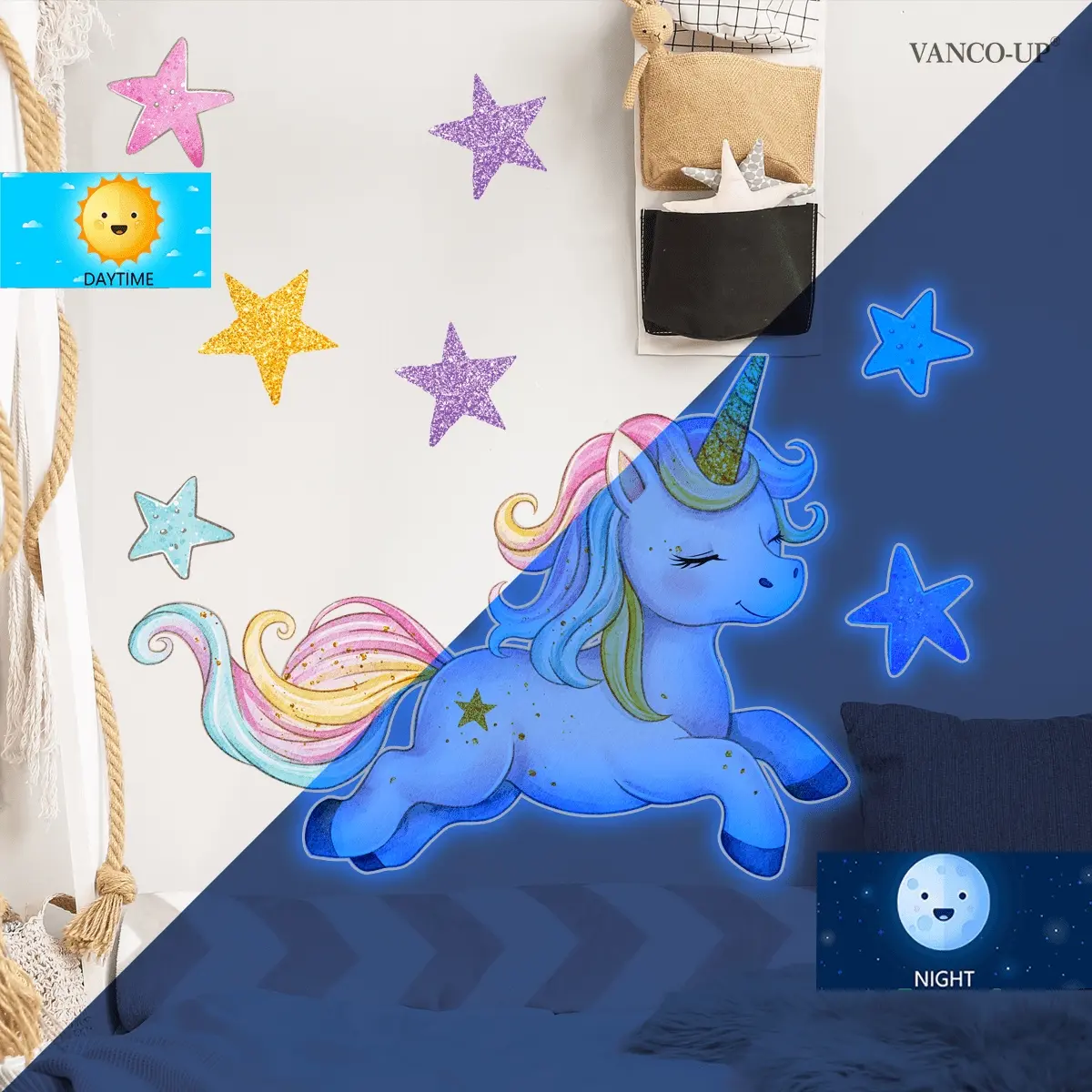 A new style of colorful unicorn star luminous wall sticker (30*60cm) - wall sticker for beautifying home, living room, bedroom, corridor background wall decoration, self-adhesive, YCL20080