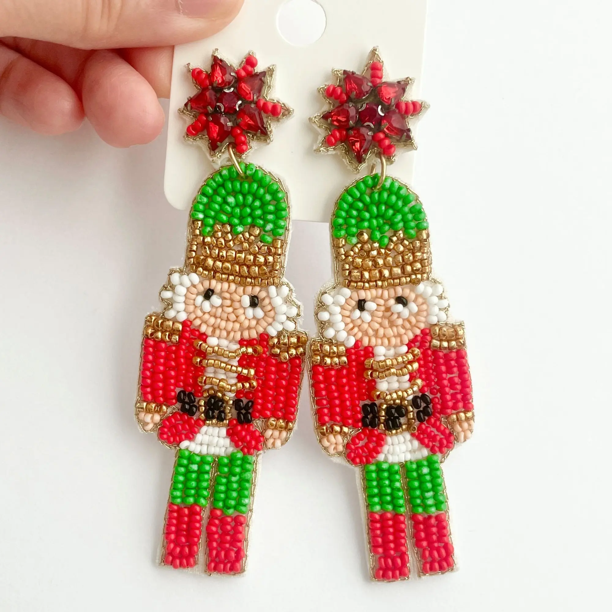 Nutcracker beaded earrings-Festive and Fun Christmas Earrings-Seed bead-Christmas Gift-Lightweight