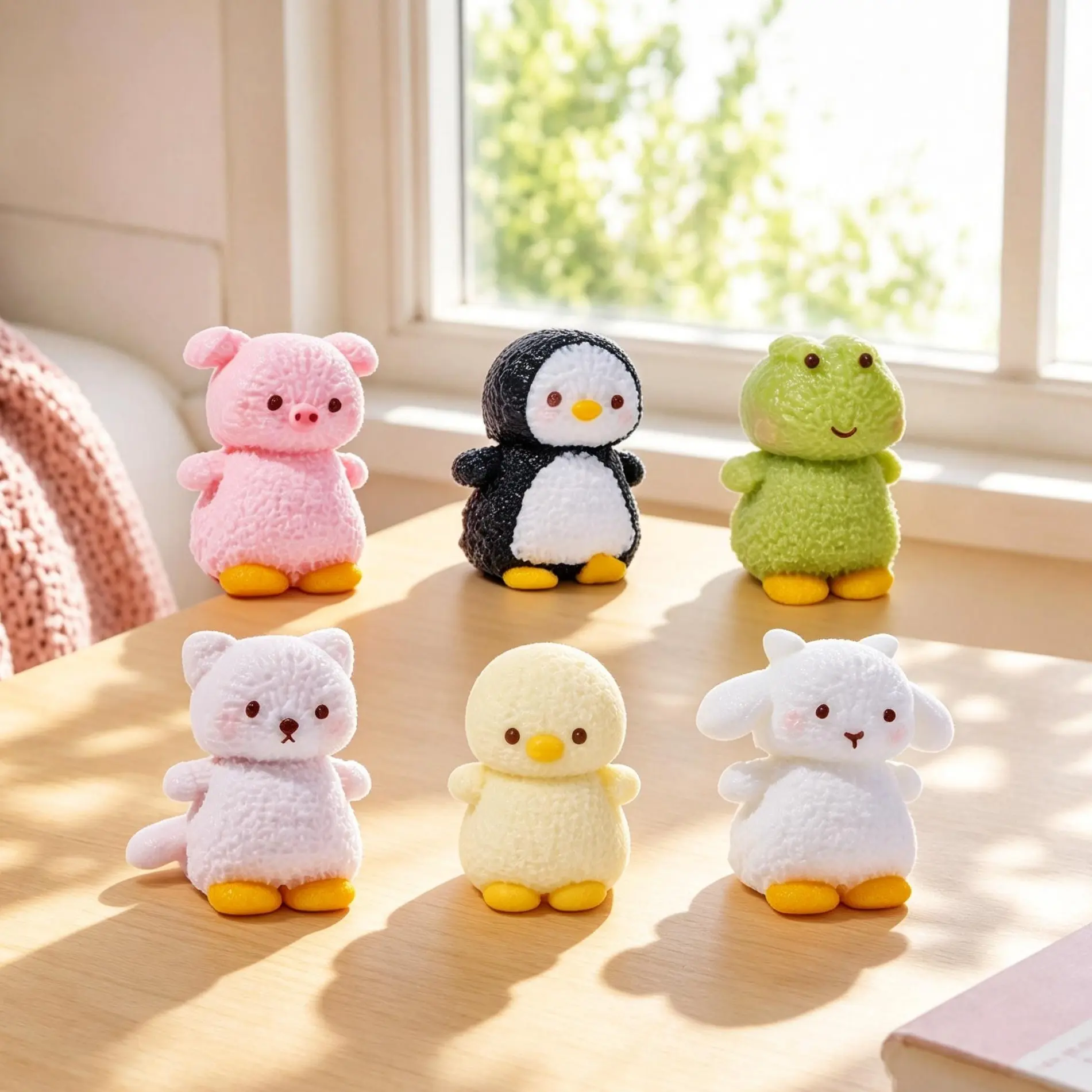 TABASQUISHY Mini Animal Handmade Taba Squishy Toy 6 Styles Mini Frog, Pig, Cat, Penguin, Duckling, Lamb Slow Rising Squeeze Fidget Toys, Soft Grainy Texture Stress Relief Mini Squishies, Portable Keychain Ornaments for Student & Kids Back To School Gift