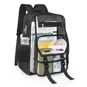 Adopt Fabric & PVC Heavy Duty Clear Backpack,Transparent See-Through Bookbag Large Capacity Clear Bag for College Travel Security Back to School Casual Daypack