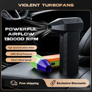 Turbo Fan Air Duster | 130K RPM & 200g Pressure for Industrial Blasting. Deep Clean Car Vents, PC Fans, Furniture & Blow Away Yard Leaves/Snow. 180W Handheld Power