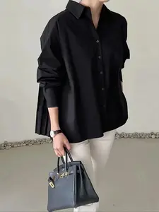 【Plus Size】 Solid Color Shirt Blouse, Casual Long Sleeve Outerwear for Summer, Women's Plus Clothing for Daily Wear