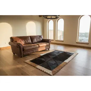 Rectangle Patchwork Area Rug - Tricolor Cowhide, Bison Center 2'x3'