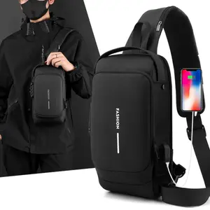 Men's Anti-Theft Chest Bag Lightweight Crossbody Bag with Password Lock USB Charging Port Adjustable Shoulder Strap Travel Backpack Accessories Waterproof Waist Bag Zipper Fanny Pack