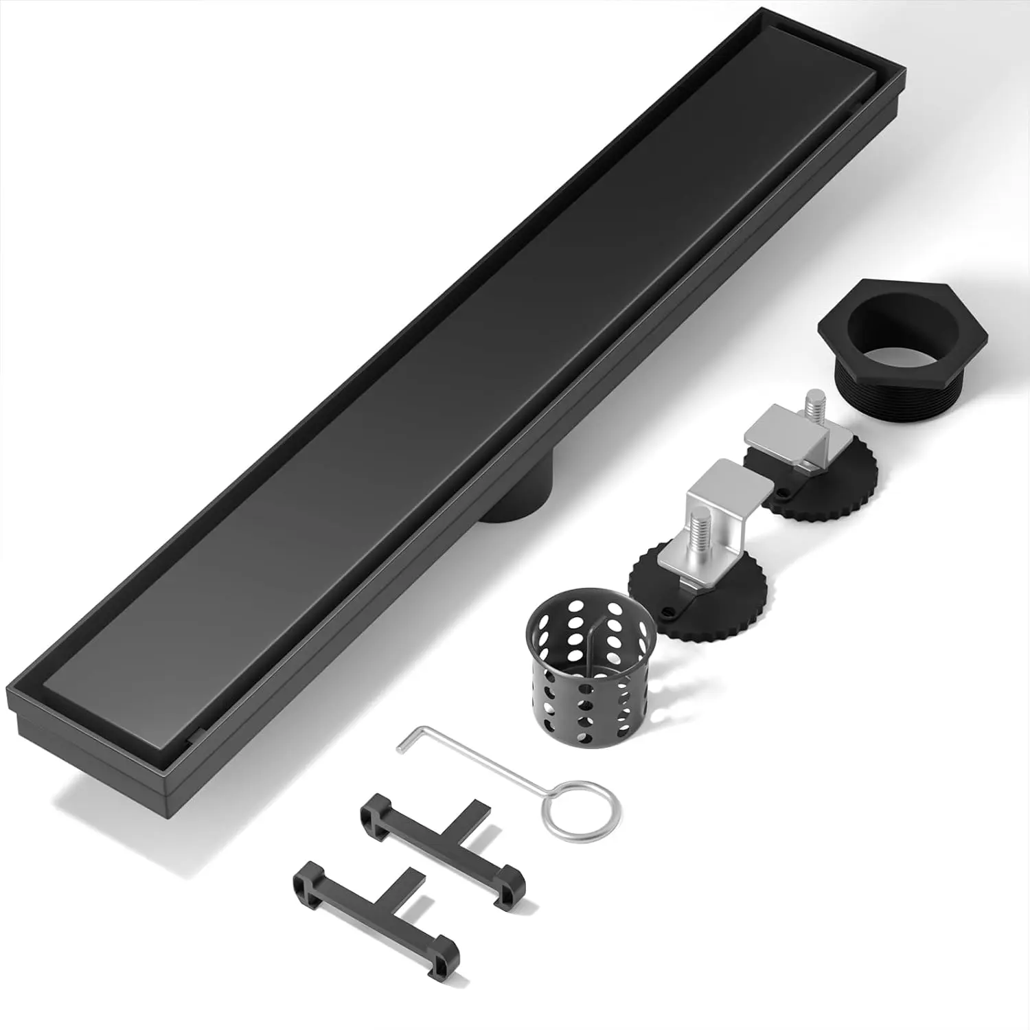 Linear Shower Drain Black 12 Inch,304 Stainless Steel with Adjustable Leveling , Hair Strainer,Reversely Install the Floor Drain Cover and Place the Ceramic Tile to Create an Invisible Floor Drain