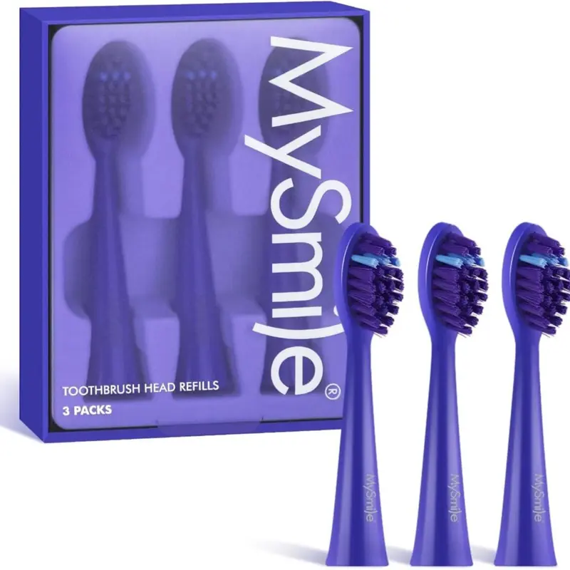 MySmile Replaceable Toothbrush Heads, 3-Pack (9-Mo Supp., 3 Heads) Selfcare Accessory with Faded Color Indicator for Deep Cleansing