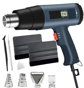Window Tint Kit Vinyl Wrap Tool With Heat Gun, 2500W Heat Gun 140°F~1112°F (60°C~600°C) Fast Heating Heavy Duty Hot Air Gun Kit Variable Temperature Control Overheat Protection With 4 Nozzles