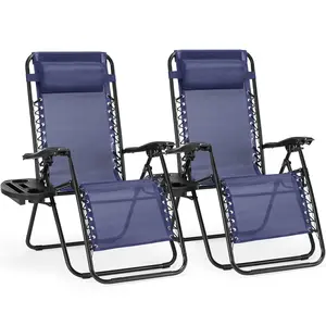 Zero Gravity Chairs, Set of 2 Portable Recliner Beach Camping Patio Outdoor Folding Lounge Chair with Cup Holder Trays and Adjustable Pillow for Poolside, Garden, Backyard