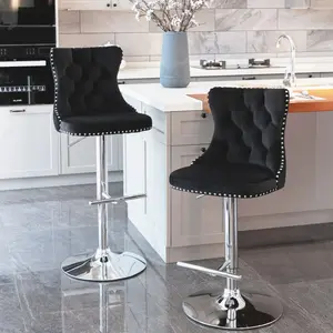 Counter Height Bar Stools Set of 2,  Swivel Barstools with High Back, Button Tufted and Nailheads Trim, Velvet Upholstered Bar Chairs for Home Pub and Kitchen Island