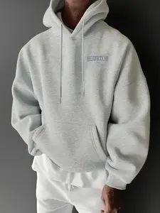 New Men's Fleece-lined Hooded Sweatshirt with HOUSTON Chest Print Design, Kangaroo Pocket, Stylish and Versatile, Casual, Sporty, Soft and Comfortable Fabric, Men's Hoodie for Autumn and Winter