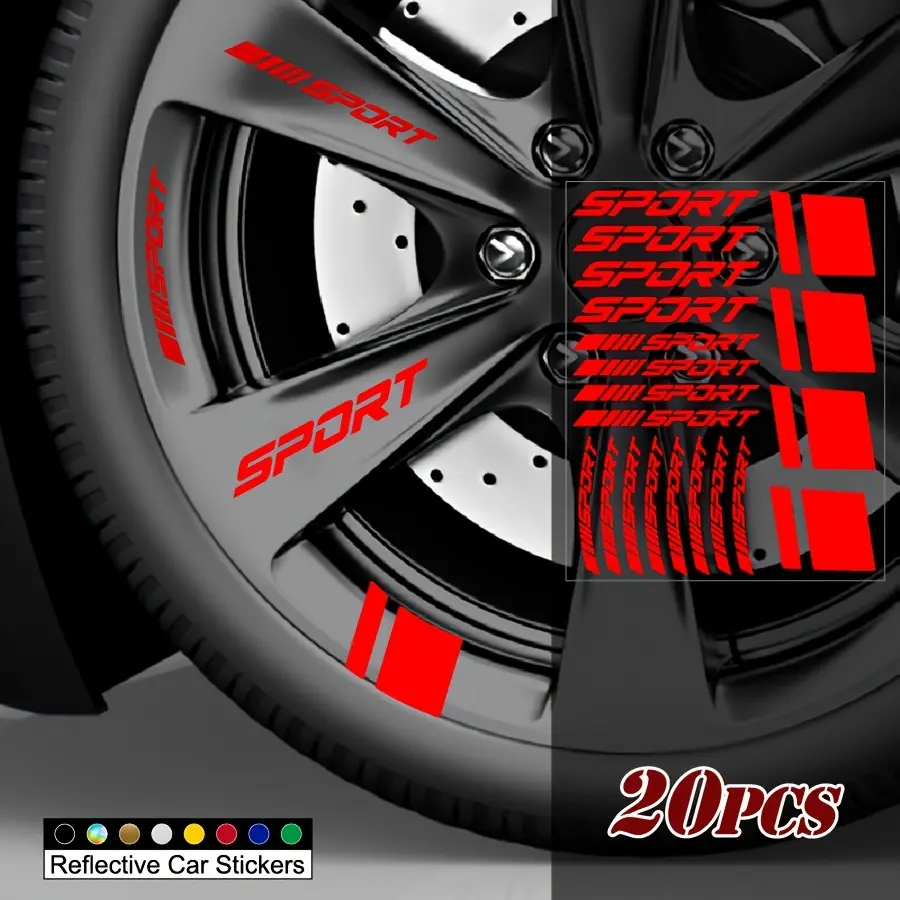 1SET Eye-Catching Performance Sports Reflective "SPORT" Wheel Logo Sticker For Car Wheels, "SPORT" + Dynamic Line Decor For Car Modification Enthusiast Performance Sports Trend Wheel Decal, Sticker Decals, Automotive Decals, Car Stickers