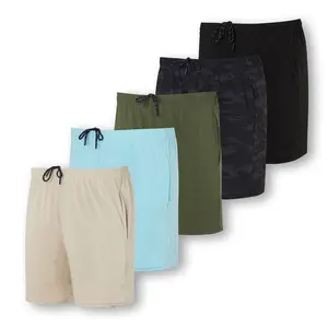 Real Essentials 5-Pack Men's 5" Inseam Dry-Fit Running Yoga Shorts - Male Activewear with Pockets, Drawstring, Big & Tall Sizes Available