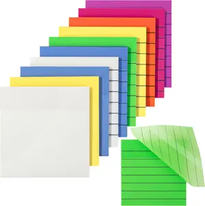 Transparent Sticky Notes 3"x3" 10 Pads, 7X Lined, 3X Blank, 500 Sheets, Vibrant Colors For Bible Journaling School Supplies