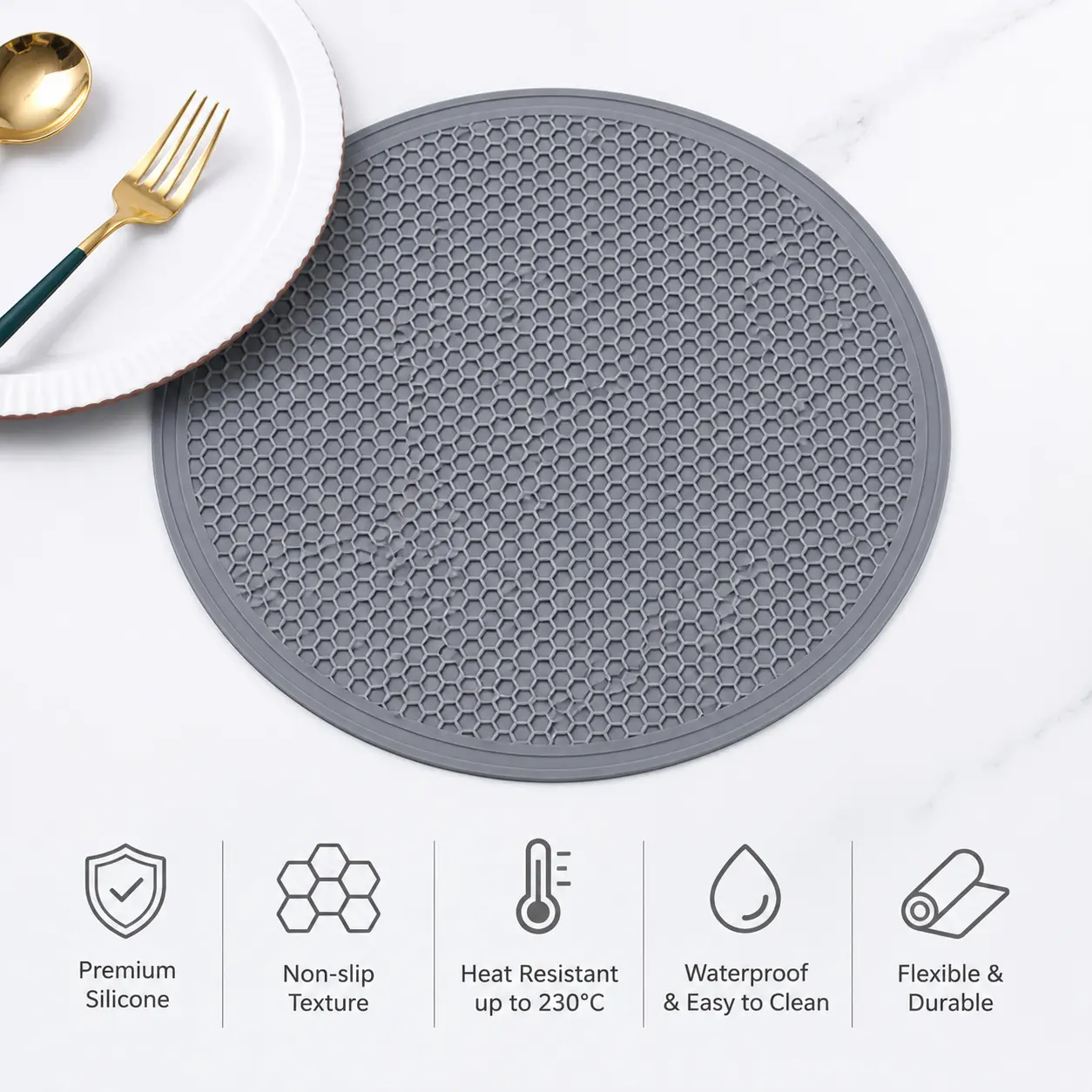 Single Compact Flexible Round Silicone Heat-Safe Placemats & Coasters, Non-Slip Heat-Resistant Cooking Pad for Kitchen Pot, Cup Placement