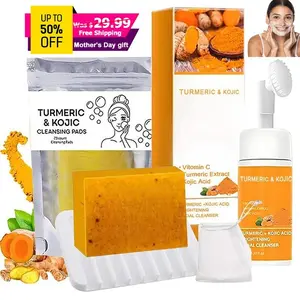 TURMERIC Wash And Care 5 Piece Set-Turmeric Mousse Cleansing,Turmeric Tablets,Self Draining Soap Dish,Exfoliating Foaming Soap Bag,Turmeric Soap Facial Cleansing Skincare Comfort Kit.New Year's gift, Valentine's Day gift, travel set