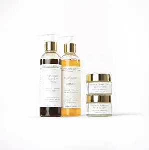 Vegan Botanicals Facial Deep Treatment Set - Hyaluronic Acid, Green Tea, Turmeric, Honey, Powder-Infused, Hydrating, Soothing, Brightening for Normal Skin, Glow Up Morning Routine, Gifts for Women