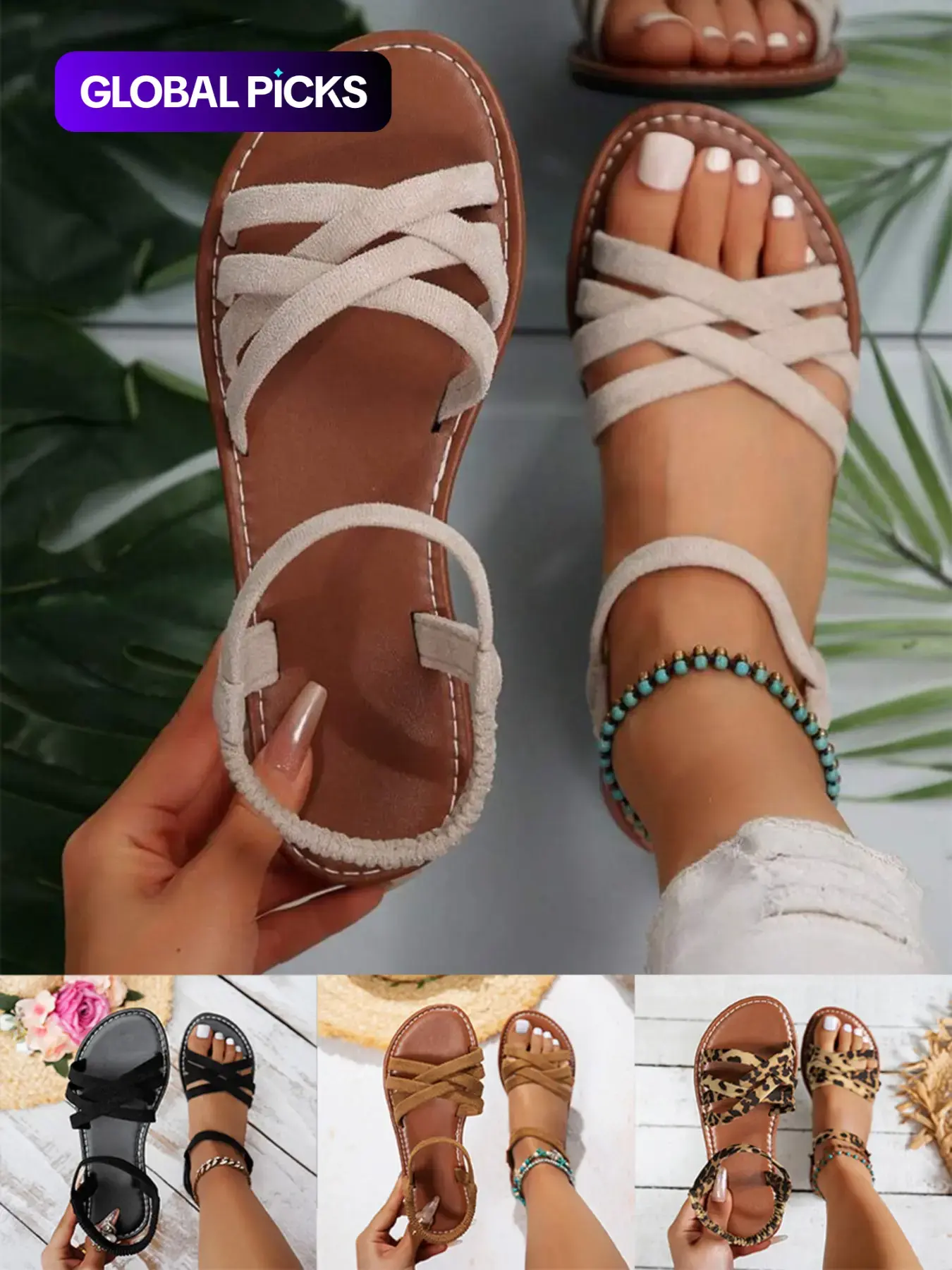 Women's Fashionable Criss Cross Strap Design Sandals, Crisscross Strap Sandals, Casual Open Toe Flat Sandals for Beach, Non-Slip Lightweight Sandals for Daily Wear