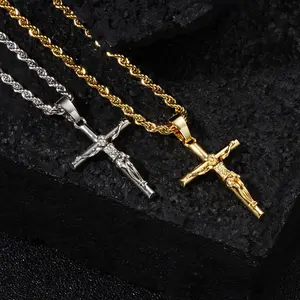 1pc/ Fashion Classic Twisted Solid Cross Pendant Necklace, Simple Sacred Solid Twisted Cross Pendant Jewelry, Holiday Prayer Blessing Gift, For Men's and women's accessoriessummerwins