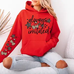 Always Irritated Gildan hooded Sweatshirt with Sleeve design unisex sizing womenswear comfortable soft Casual Pullover Tops Fabric Pocket Spandex Cotton hoodie Fit