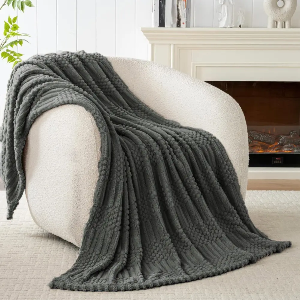 Home Chunky Knit Throw Blanket for Couch, Soft Cozy Throw for Bedroom Home Decor Gifts for Girls, Soft Knitted Throw, Cozy Fuzzy Fur Striped Plush Gift Blankets for Family