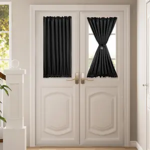 BTTO Blackout Door Curtain with Spring Tension Rods Thermal Insulated French Door Curtain Window Panels Short Curtains Panels Rod Pocket Home Decor