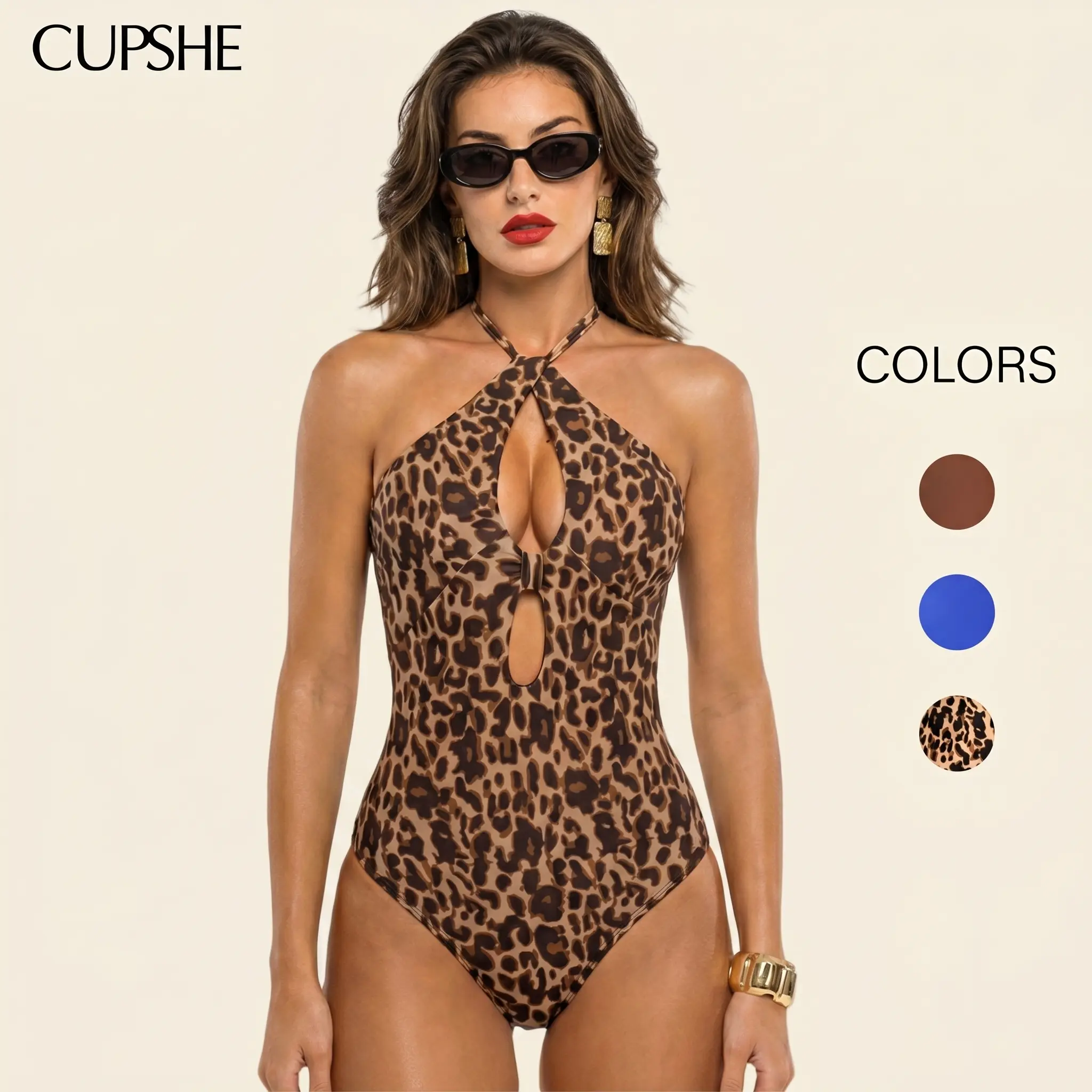 CUPSHE Bold Instinct Animal Print One-Piece | Elegant High Neck Halter Swimsuit | Body-Sculpting Monokini with Soft Cups for Summer swimwear Bathing suit #summerfinds