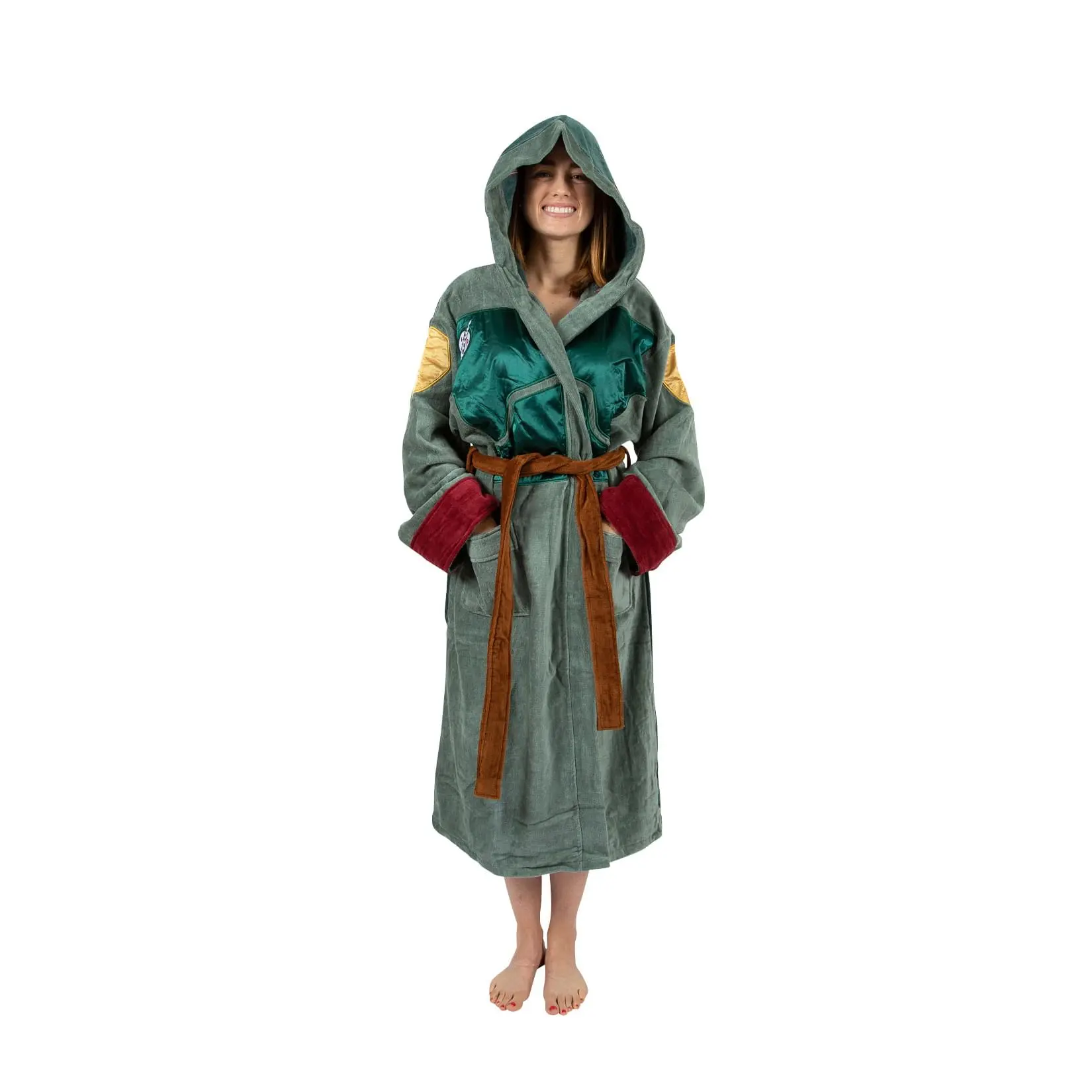 Unisex Character-Themed Hooded Bathrobe, 100% Cotton Terry Velour Nightwear and Loungewear with Front Pockets