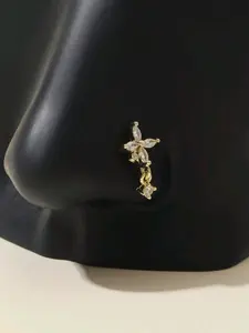 L-Shaped Rhinestone Flower Nose Stud, Valentine's Day Gift and Mother's Day Present, Women's Nose Piercing Jewelry for Everyday Wear