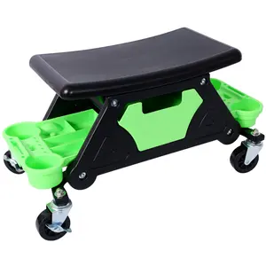 25*13.4*13.4 Inch Heavy Duty Rolling Mechanic Stool 300LBS Capacity 3-Inch Universal Brake Casters 360° Rotatable Ergonomic Concave Seat with 3 Slide Out Tool Trays Steel Base HDPE Seat for Garage Auto Repair Workshop