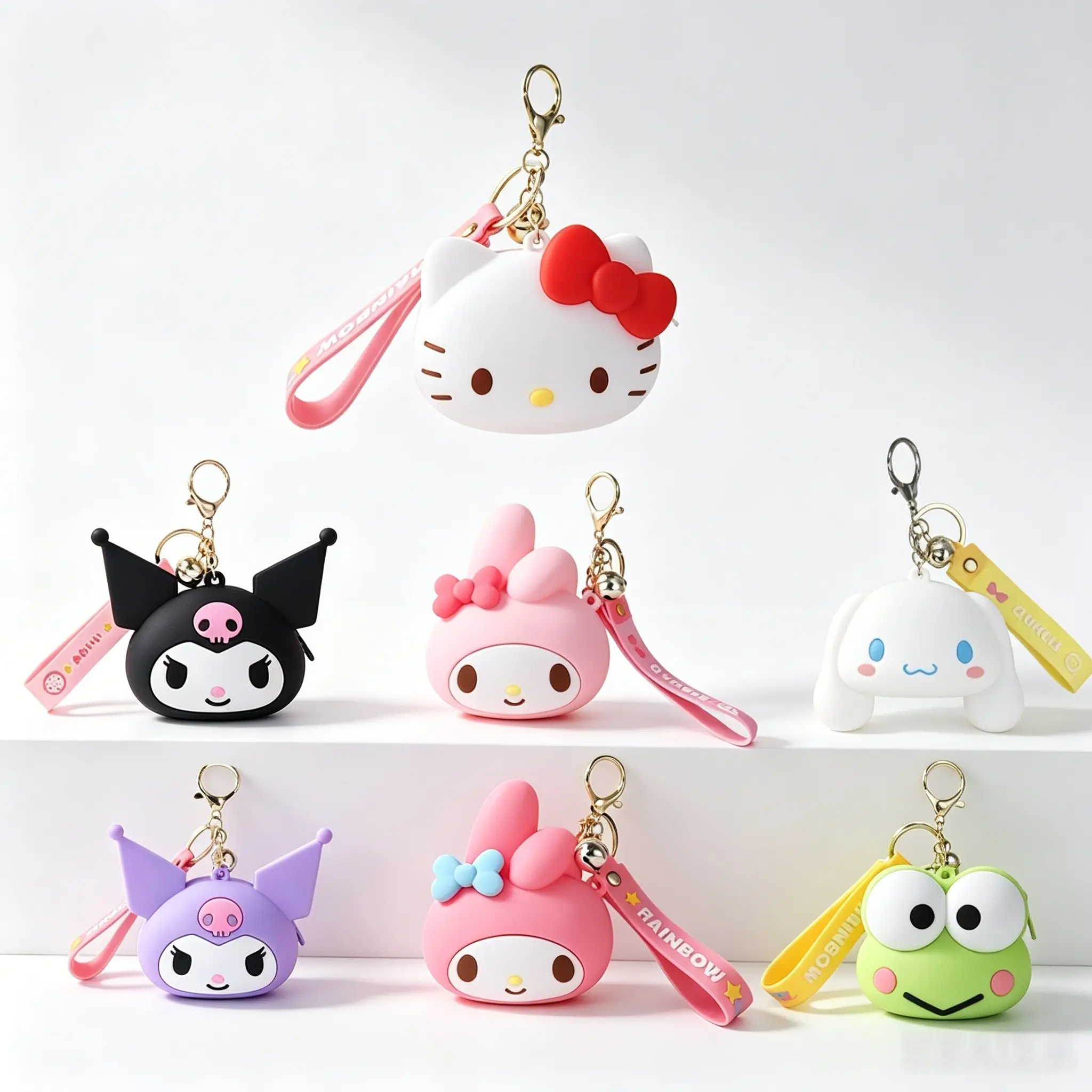 Sanrio Mini Coin Purse Keychain, Cute Collectible Rubber Charm with Hello Kitty, Kuromi, Cinnamoroll & My Melody, Waterproof Car Key & Mini Bag Accessory, Mini Bag Accessories, Car Keychain