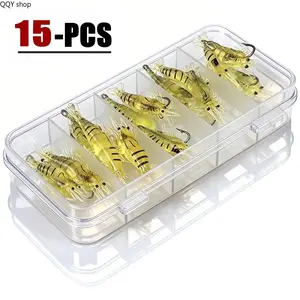 15PCS Soft Plastic Fishing Lures, Bionic Grass Shrimp Shaped Micro Baits, Realistic Swimming Action, Flexible Soft Bait Design, Easy Hookups Fishing Accessories, Durable Universal Fishing Gear for Freshwater and Saltwater Outdoor Angling