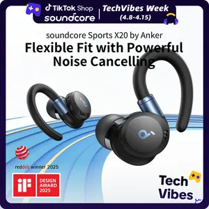 soundcore Sport X20 by Anker, True-Wireless Workout Earbuds, Rotatable and Extendable Ear Hooks, Noise Cancelling, Deep Bass, IP68 Waterproof, Sweatproof, Dustproof, 48H Play, Sport Earbuds for Gym