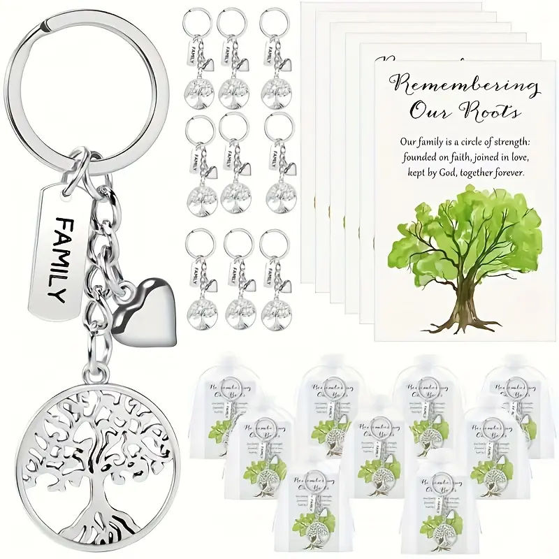 20-Set Family Reunion Favor Keychains, Family Tree Charm Key Rings with Heart-FAMILY Tag, Keepsake Souvenirs for Christmas Parties & Gatherings