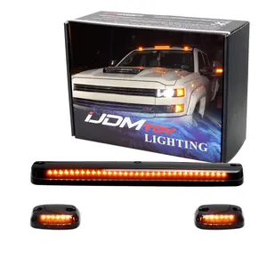iJDMTOY 3pc Smoked Lens Full Amber LED Cab Roof Clearance Light Kit For 2007-14 Chevy GMC Silverado Sierra 2500HD 3500HD, Also Universal Fit for Many Other Trucks