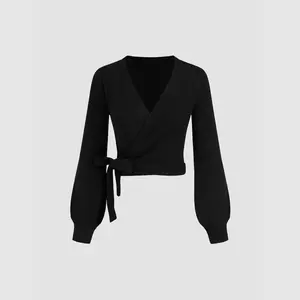 Women's Knitting V-neck Solid Knotted Wrap Cardigan, 2 Colors, Sizes 2-10 - Womenswear Outerwear