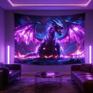 1pc Oversize- Glow In The UV Light- Magical Claw Flame Dragon Tapestry, Wall Tapestries, High-Definition Printing Fluorescent Aesthetic, Bedroom Hanging Tapestry For Party Festival, Bedroom Home Decor
